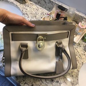 Genuine Michael Kors Hamilton Satchel Tote Taupe/Beige handbag shoulder bag